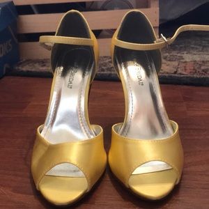 Yellow dress high heel shoes